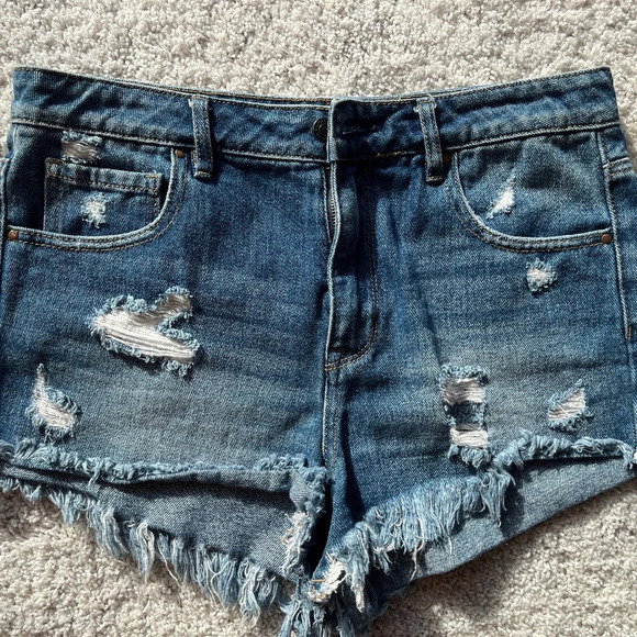 Pacsun Los Angeles High Rise Festival Denim Jean Shorts SIZE 28 distressed - Picture 1 of 6